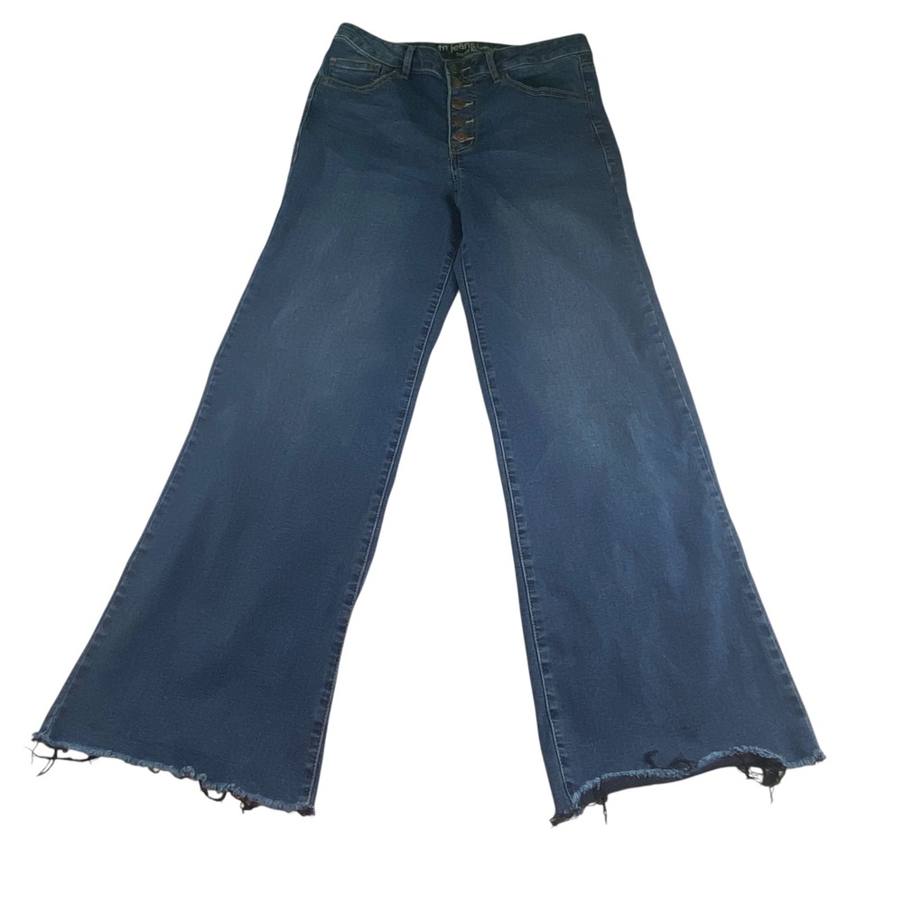 Maurices M Jeans Super High Rise Wide Leg Button Fly Raw Hem Blue Denim Size 10
